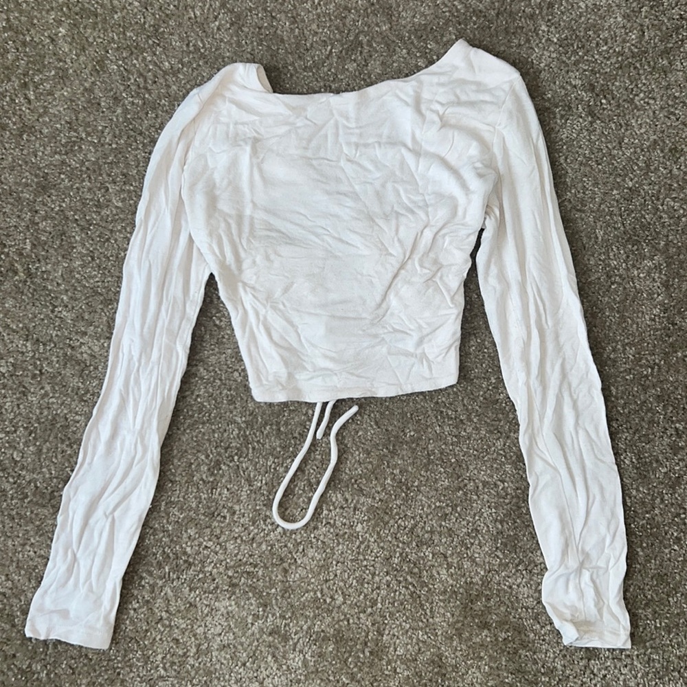 Cross back white long sleeve crop top